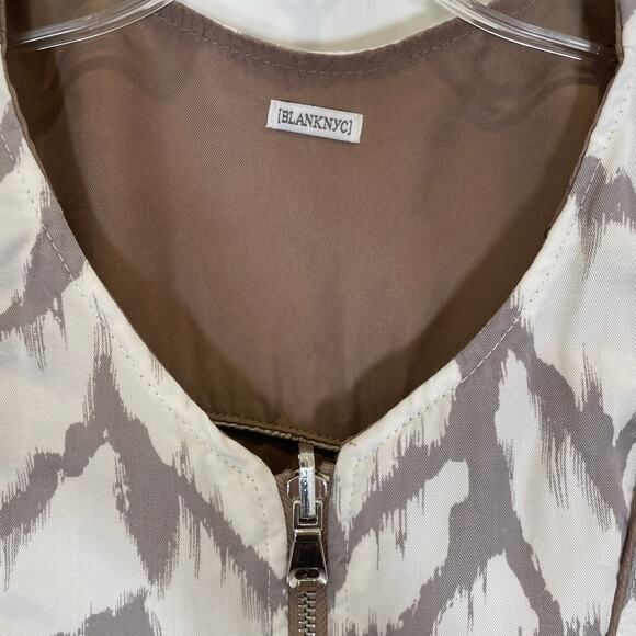 Blank NYC Reversible Bomber Jacket Taupe White Lyocell Zip Pockets M - Picture 8 of 9